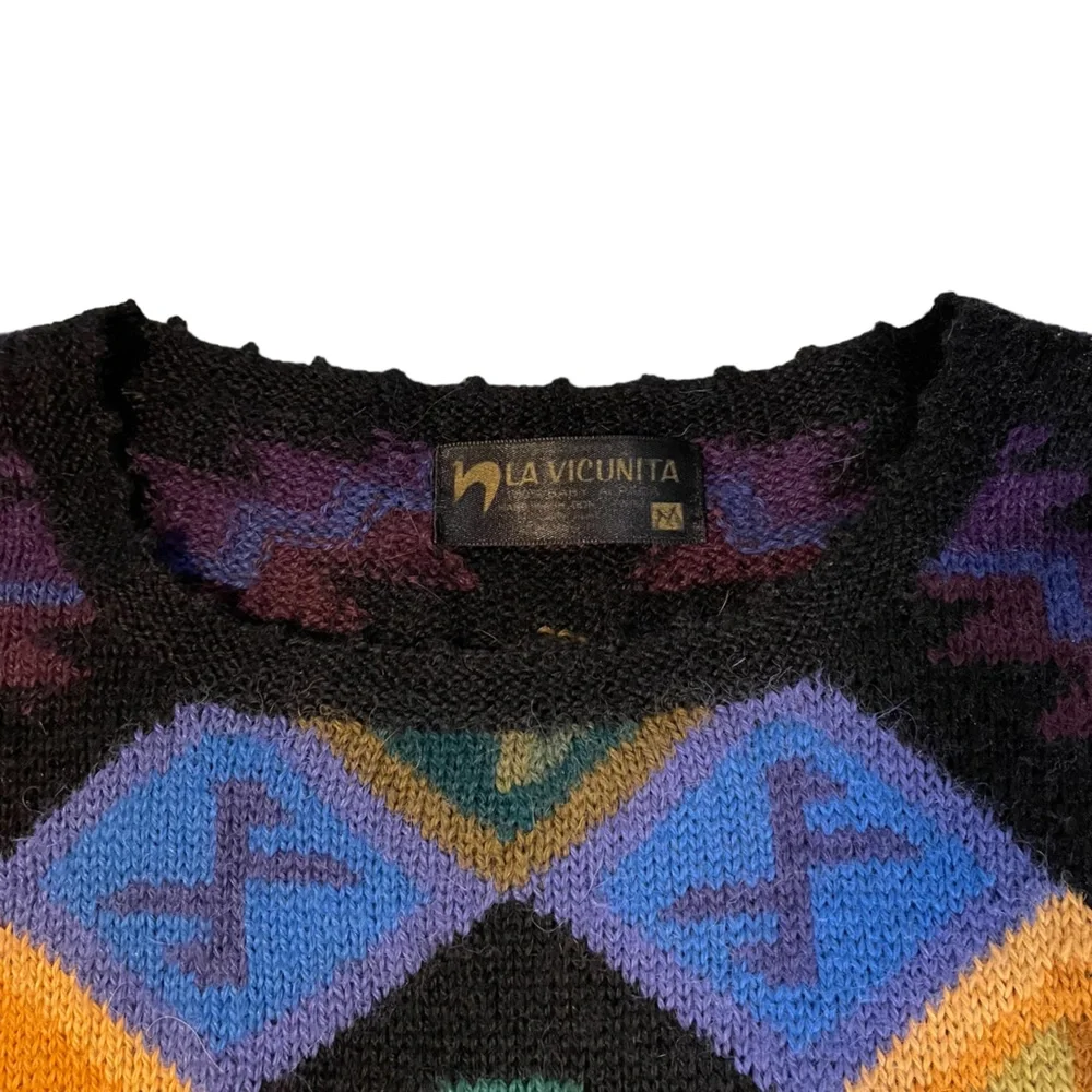 La Vicunita 100% Baby Alpaca Sweater Geometric Colorful Medium